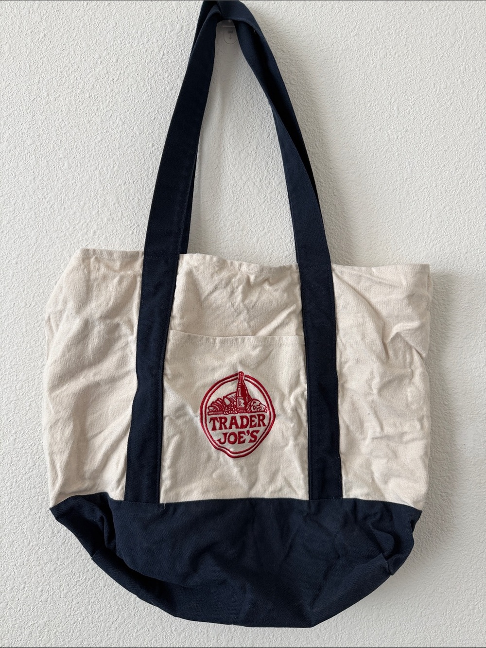Trader Joe's Canvas Tote Bag in Natural and Navy